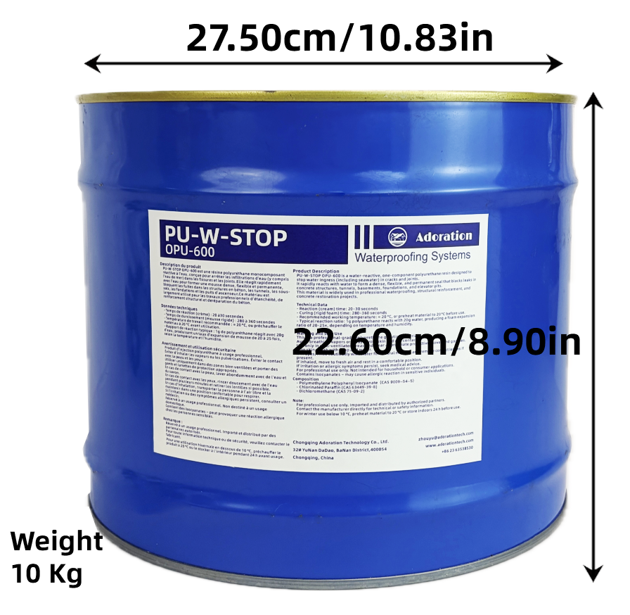 Details of 3 Gallon Adoration OPU-600 Polyurethane Crack Injection Foam – Expanding Water Sealant for Concrete & Waterproofing