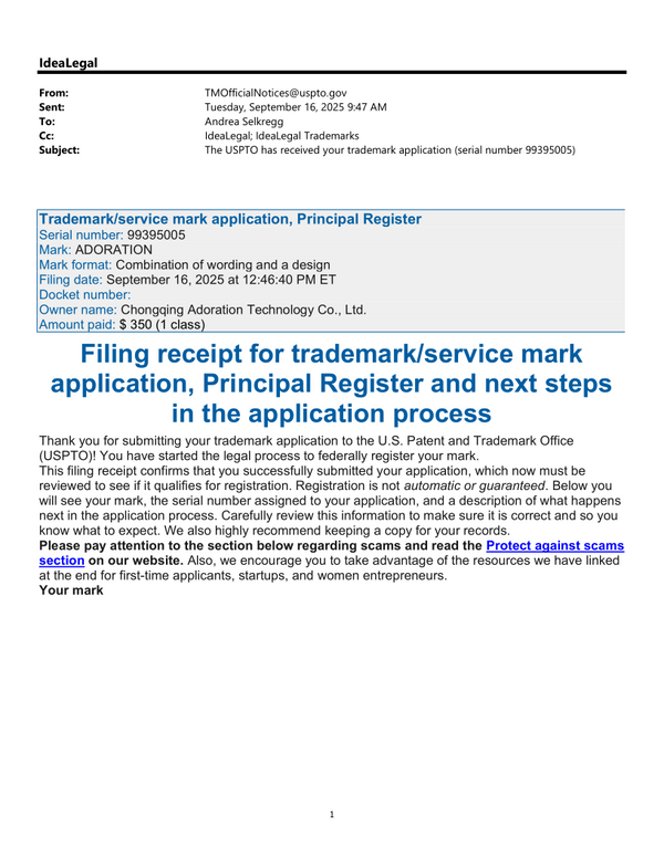 USPTO Filing Receipt