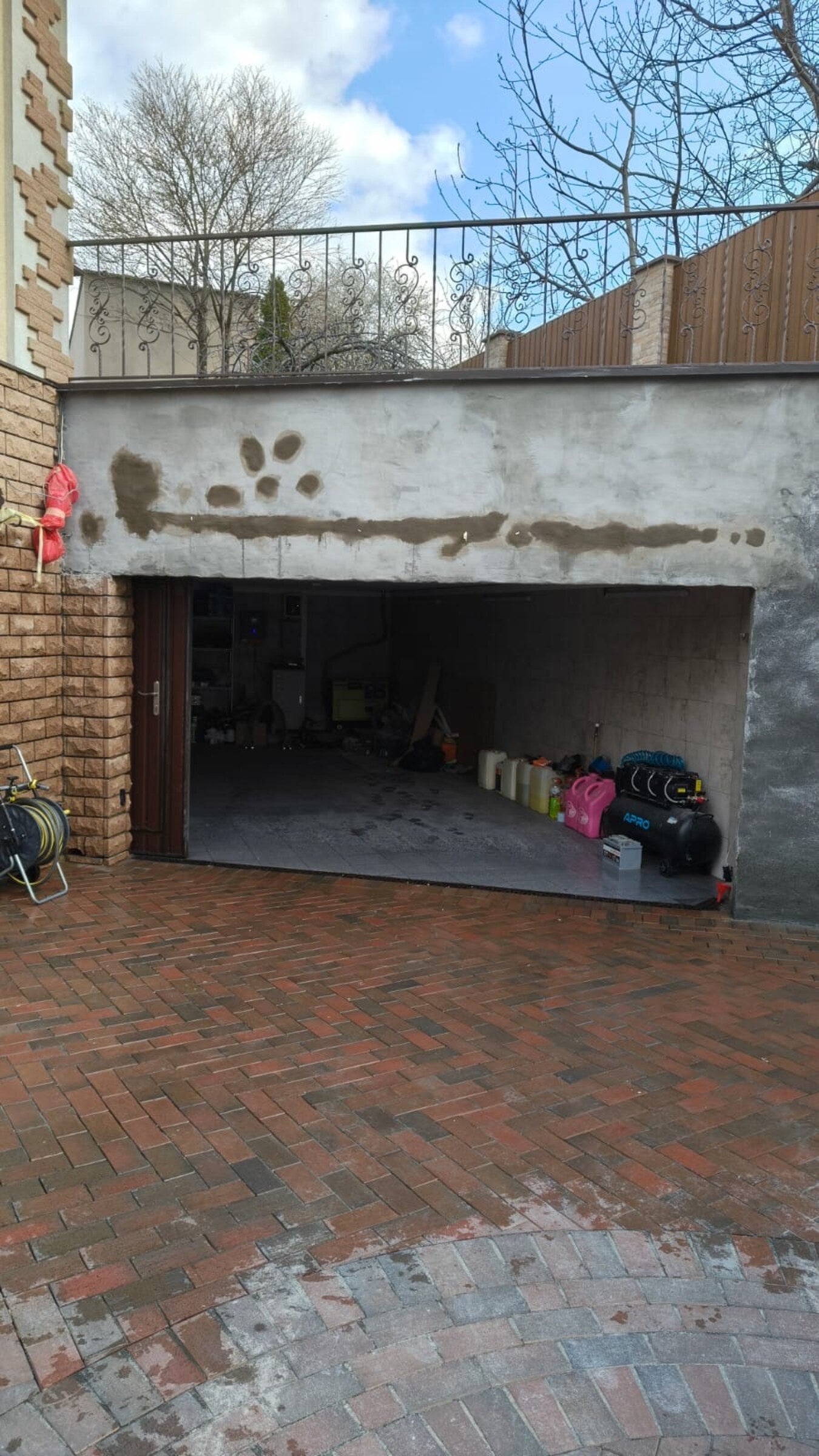 During concrete repair job: waterproofing injection in progress